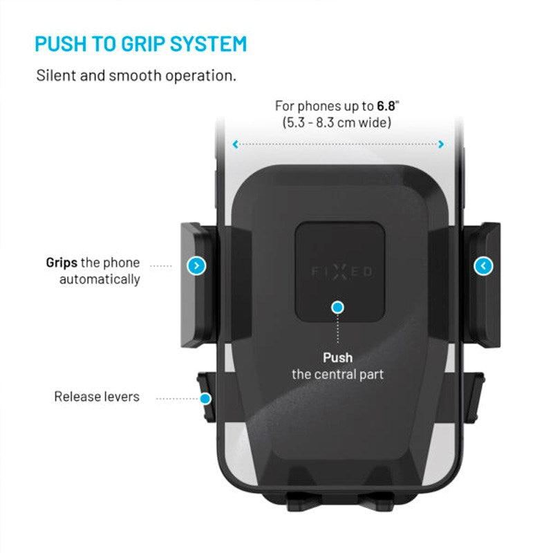 Fixed Iconiq XXL (Maks. Mobil Bredde: 5.3 - 8.3 cm) Mobilholder til Instrumentbræt / Forrude - Sort