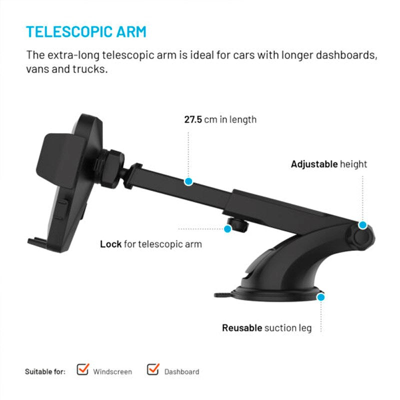 Fixed Iconiq XXL (Maks. Mobil Bredde: 5.3 - 8.3 cm) Mobilholder til Instrumentbræt / Forrude - Sort