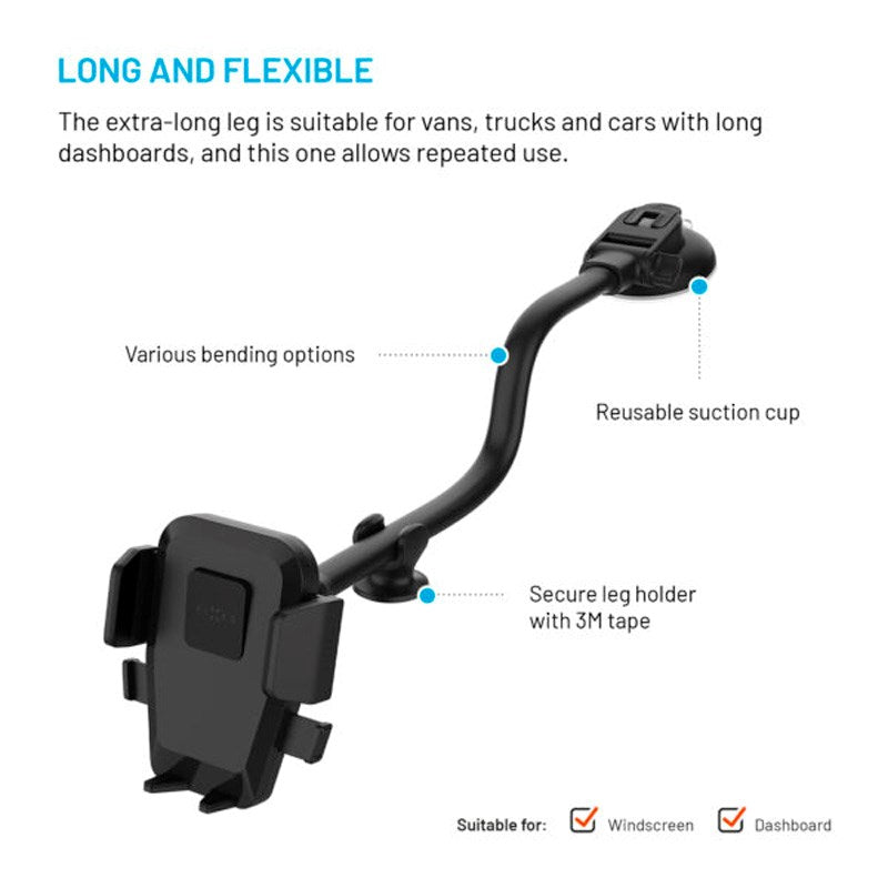 Fixed Iconiq Flex XL (Maks. Mobil Bredde: 5.3 - 8.3 cm) Mobilholder til Instrumentbræt / Forrude - Sort