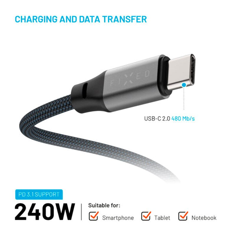 Fixed Magnetic USB-C til USB-C Kabel 240W - 2m - Sort