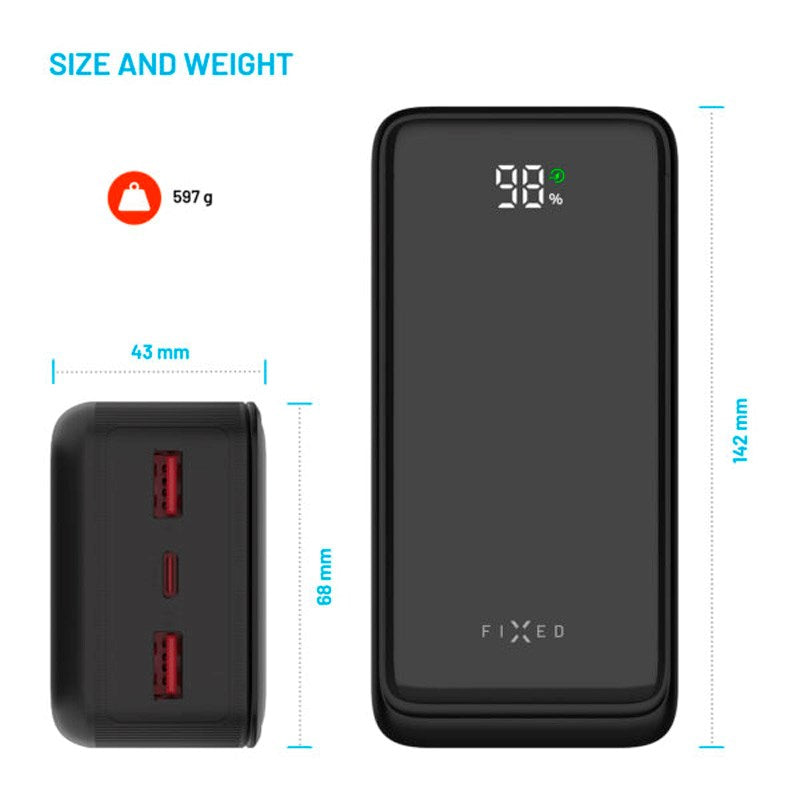 Fixed Zen2 30 - 20W PowerBank 30.000 mAh - Sort