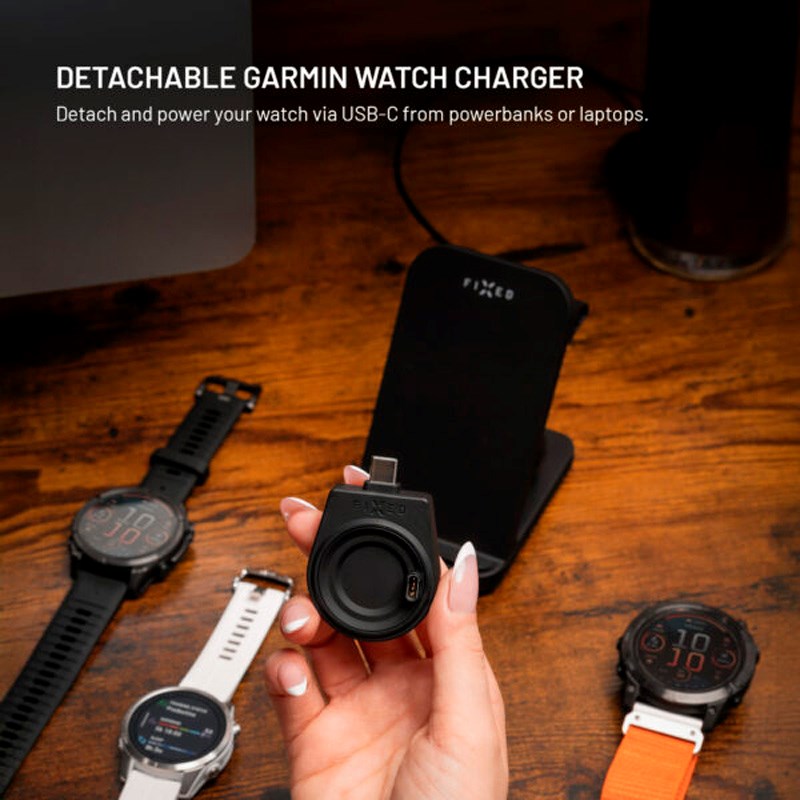 Fixed 3-i-1 Trådløs Oplader til Garmin Smartwatch - Sort