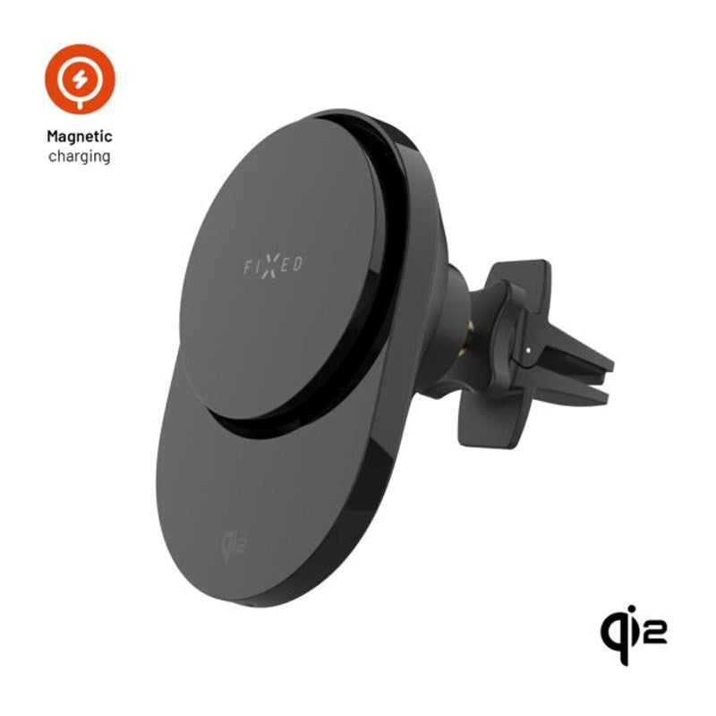Fixed Magnetisk Mobilholder til Bil - 15W Trådløs Opladning - MagSafe / Qi2 Kompatibel - Sort