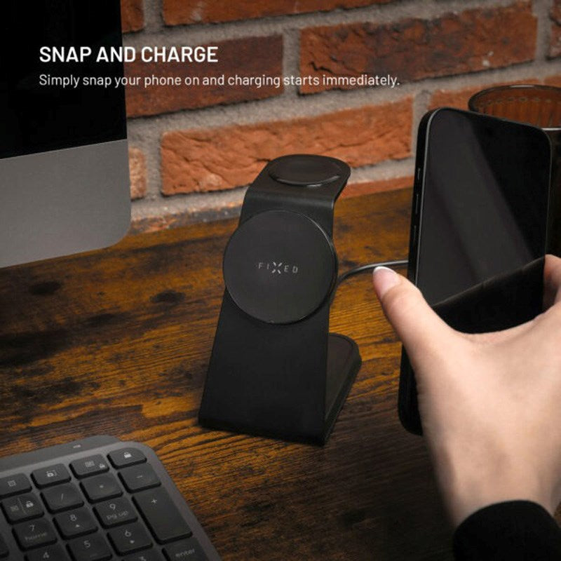 FIxed 3-i-1 Trådløs Opladningsdock 15W - Smartphone / Apple Watch / AirPods - Sort