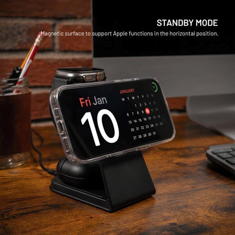 FIxed 3-i-1 Trådløs Opladningsdock 15W - Smartphone / Apple Watch / AirPods - Sort