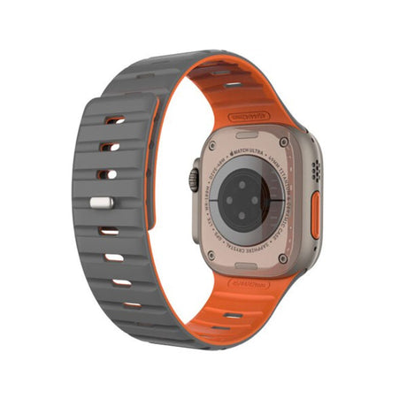 Apple Watch (42/44/SE/45/46/49mm) Fixed Magnetisk Silikone Rem - Grå / Orange