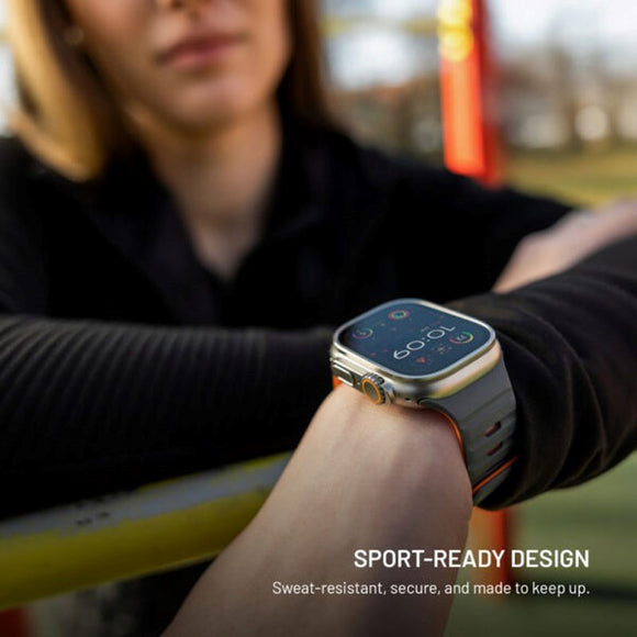 Apple Watch (42/44/SE/45/46/49mm) Fixed Magnetisk Silikone Rem - Grå / Orange