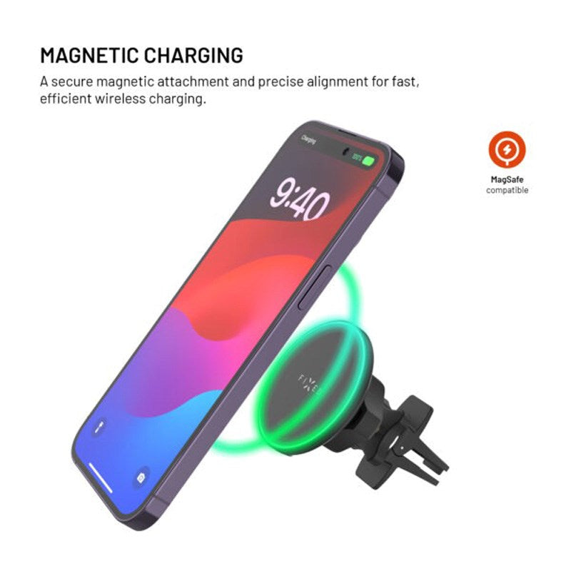 Fixed Mobilholder til Bil m. 15W Trådløs Opladning - Ventilationsgitter - Sort