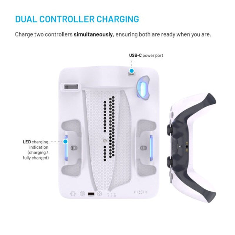Fixed Multifunktionel Playstation 5 Pro / Slim Ladestation - Hvid