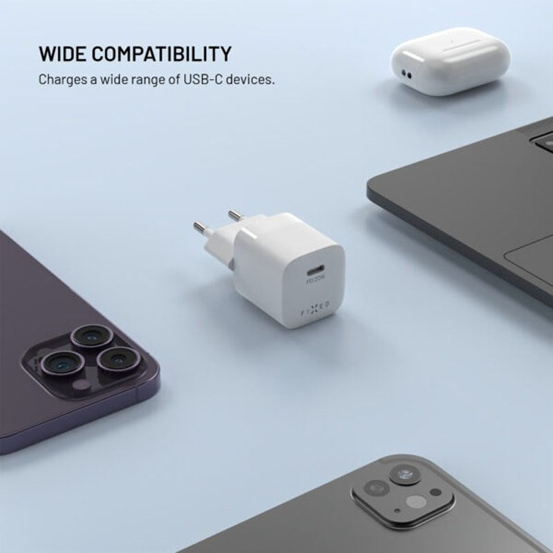Fixed 20W Mini Vægoplader m. USB-C & PD - Hvid