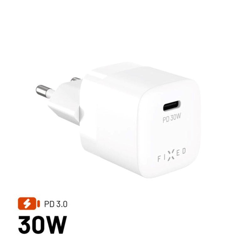 Fixed 30W Mini Vægoplader m. USB-C & PD - Hvid