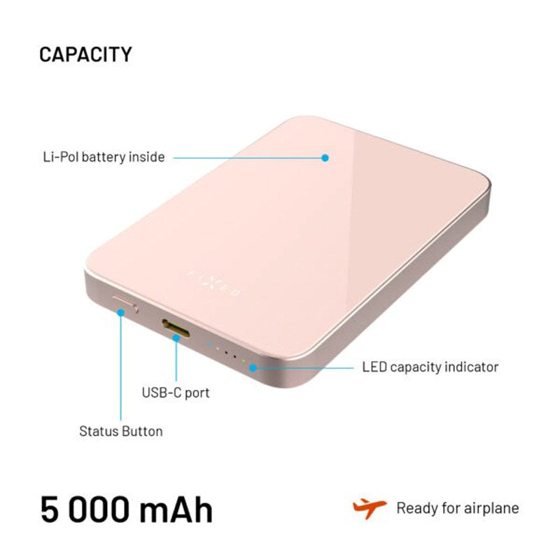 Fixed MagZen Qi2 Trådløs Powerbank 5.000 mAh - Lyserød