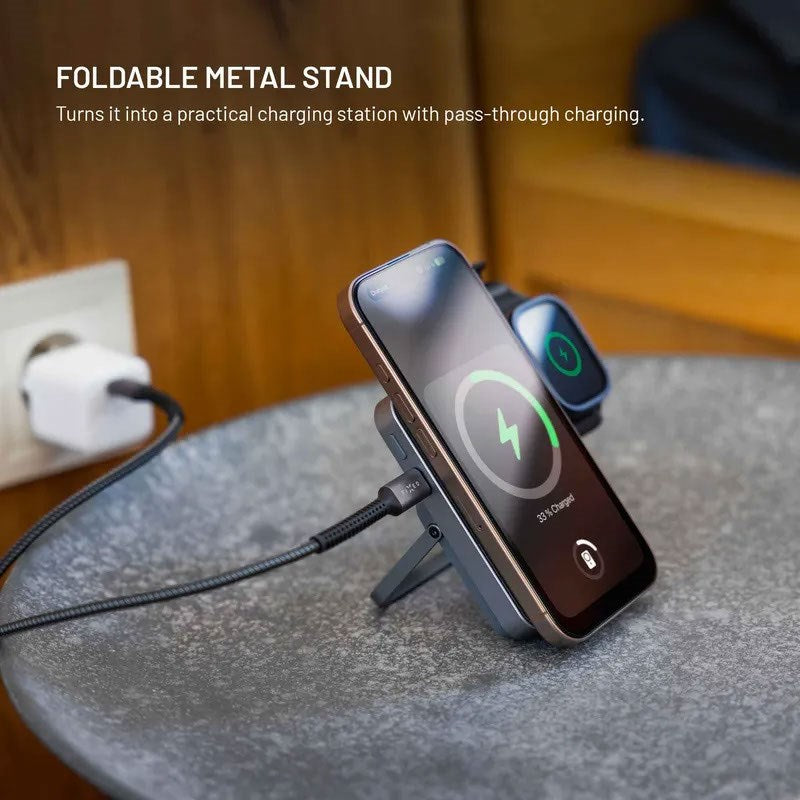 Fixed MagZen 5 20W Qi2 PowerBank m. Ståfunktion & Apple Watch Oplader - MagSafe Kompatibel - 5000 mAh - Grå
