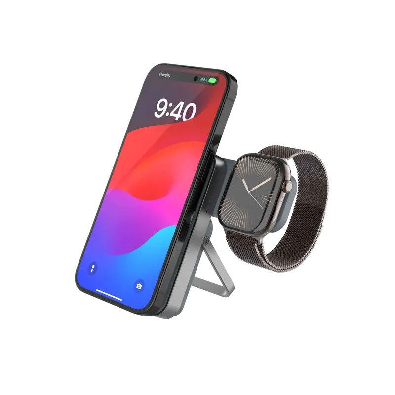 Fixed MagZen 5 20W Qi2 PowerBank m. Ståfunktion & Apple Watch Oplader - MagSafe Kompatibel - 5000 mAh - Grå