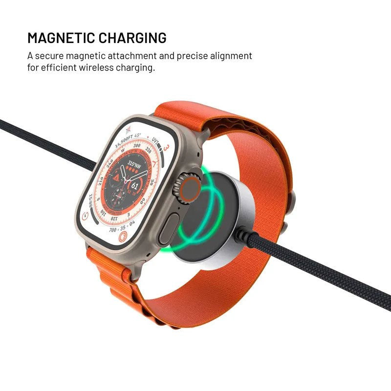 Fixed USB-C Opladningskabel til Apple Watch & Samsung Galaxy Watch - 1.5m - Sort
