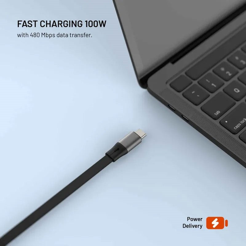 Fixed Udtrækkeligt 100W USB-C til USB-C Kabel - 1m - Sort
