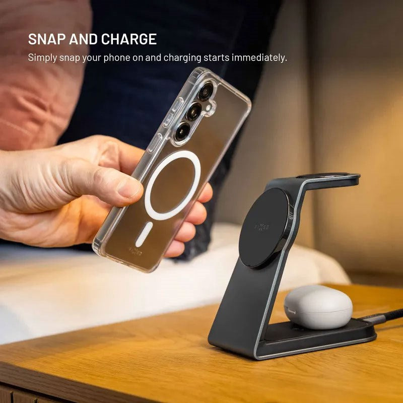 Fixed 3-i-1 Trådløs Oplader til Smartphone / Samsung Galaxy Watch / TWS Høretelefoner - MagSafe / Qi2 Kompatibel - Grå