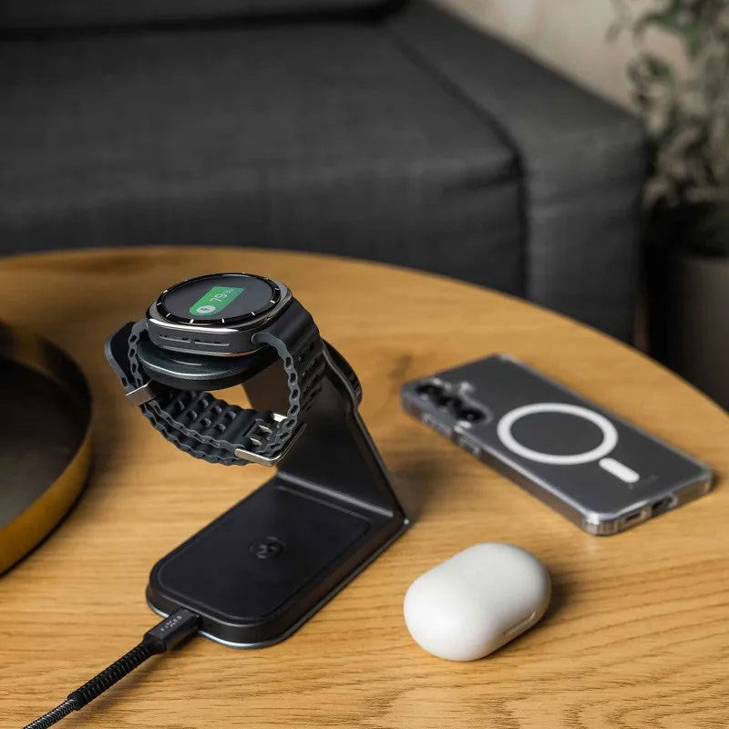 Fixed 3-i-1 Trådløs Oplader til Smartphone / Samsung Galaxy Watch / TWS Høretelefoner - MagSafe / Qi2 Kompatibel - Grå