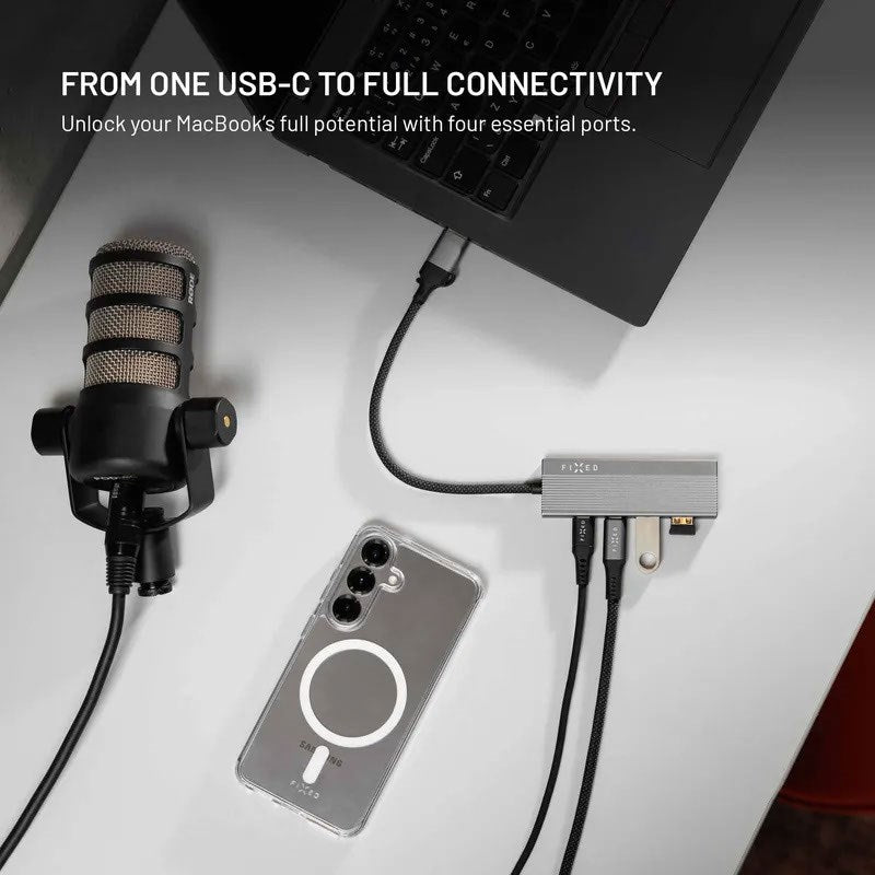 Fixed 4-i-1 USB-C Multiport m. 2 x USB-A 2 x USB-C - Sølv