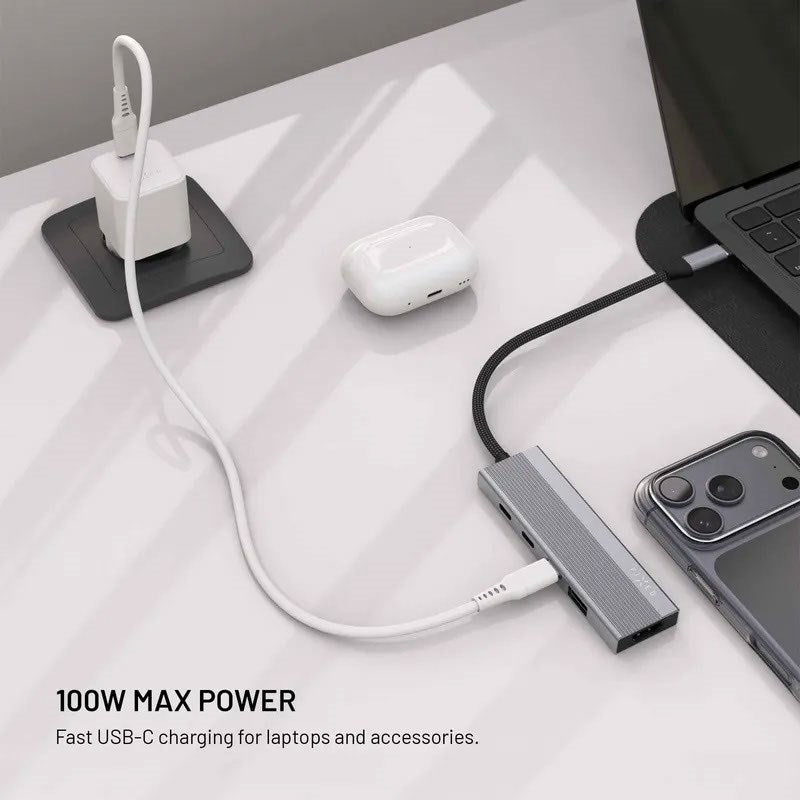 Fixed 5-i-1 USB-C Multiport m. 3 x USB-C 1 x USB-A 1 x HDMI - Sølv