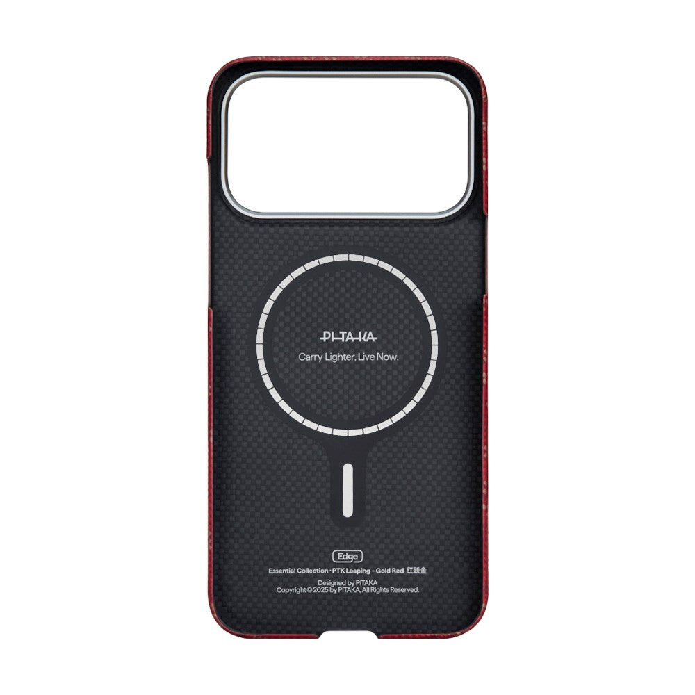 iPhone 17 Pro PITAKA Edge Monogram Cover - MagSafe Kompatibel - Guld / Rød