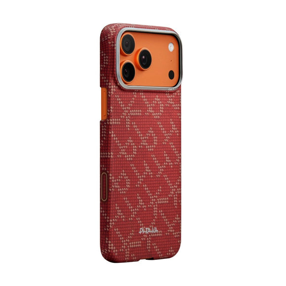 iPhone 17 Pro PITAKA Edge Monogram Cover - MagSafe Kompatibel - Guld / Rød