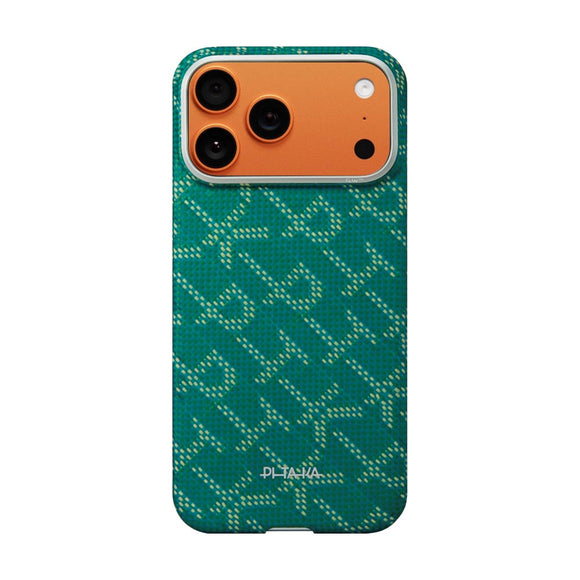 iPhone 17 Pro Max PITAKA Edge Monogram Cover - MagSafe Kompatibel - Guld / Grøn