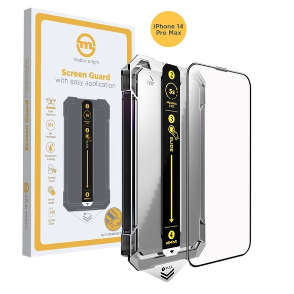 iPhone 14 Pro Max Mobile Origin Skærmbeskyttelsesglas m. Applikator - Gennemsigtig / Sort Kant