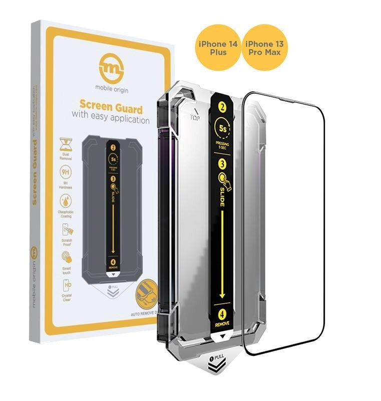iPhone 14 Plus / 13 Pro Max Mobile Origin Skærmbeskyttelsesglas m. Applikator - Gennemsigtig / Sort Kant