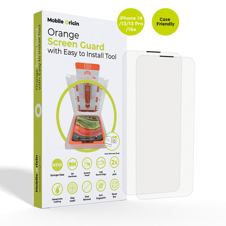 iPhone 17e / 16e / 14 / 13 / 13 Pro Mobile Origin Beskyttelsesglas - Case Friendly - 2 stk. - Gennemsigtig