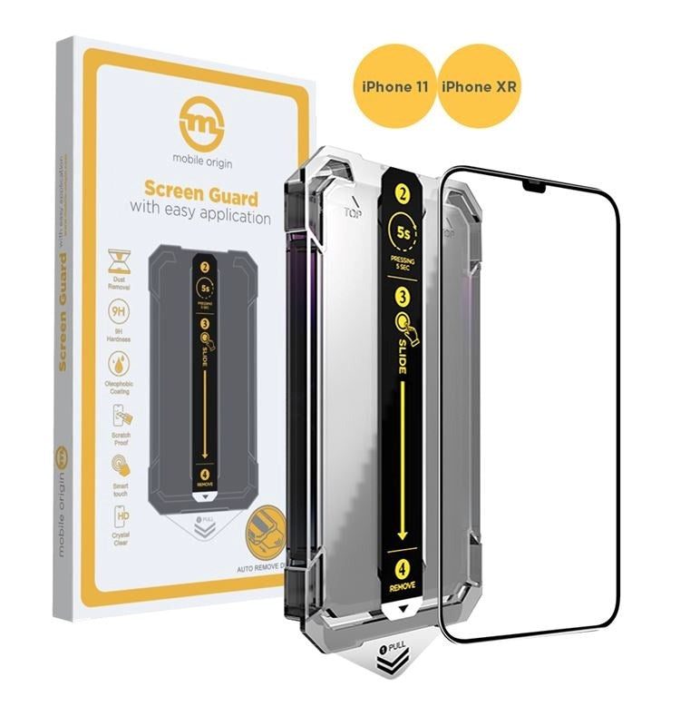 iPhone 11 / XR Mobile Origin Skærmbeskyttelsesglas m. Applikator - Gennemsigtig / Sort Kant