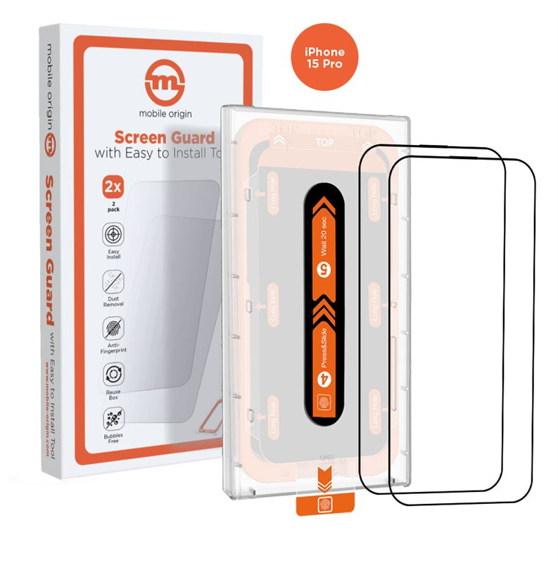 iPhone 15 Pro Mobile Origin Orange Screen Guard Beskyttelsesglas - 2 stk. - Gennemsigtig