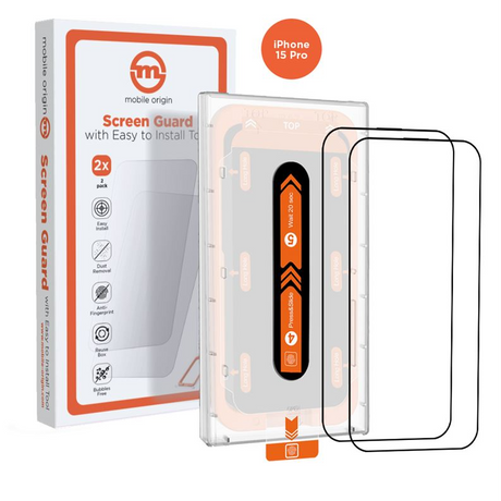 iPhone 15 Pro Mobile Origin Orange Screen Guard Beskyttelsesglas - 2 stk. - Gennemsigtig