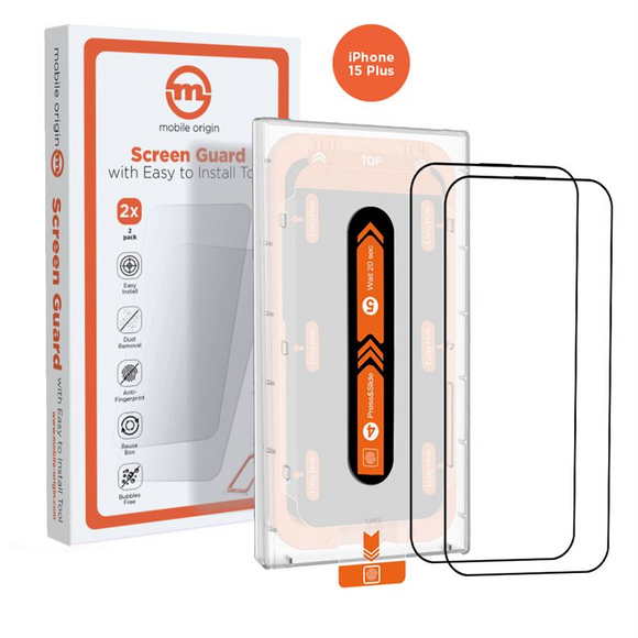 iPhone 15 Plus Mobile Origin Orange Screen Guard Beskyttelsesglas - 2 stk. - Gennemsigtig