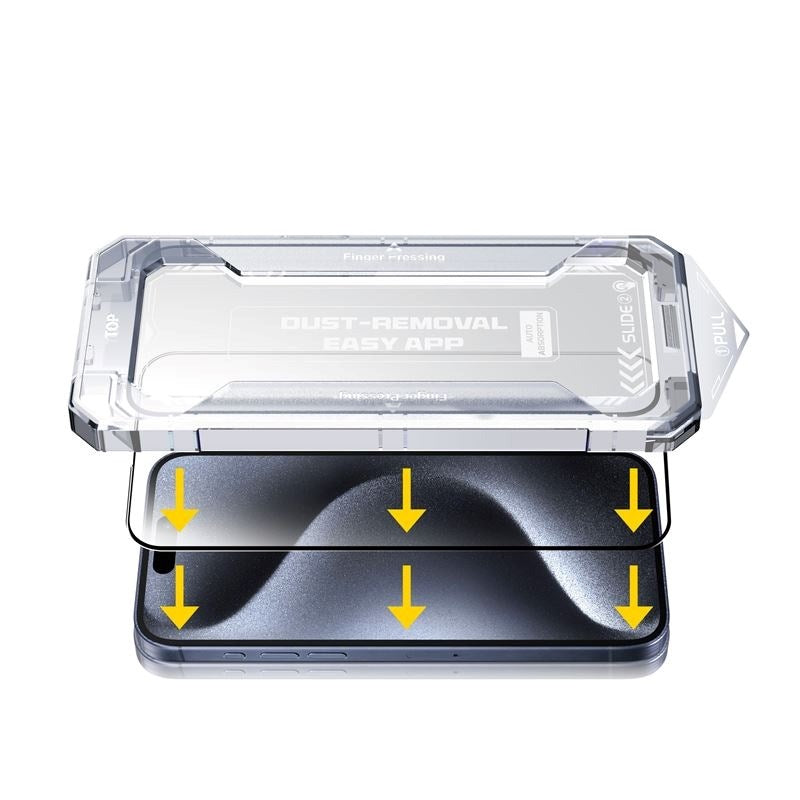 iPhone 15 Pro Max Mobile Origin Skærmbeskyttelsesglas m. Applikator - Gennemsigtig / Sort Kant