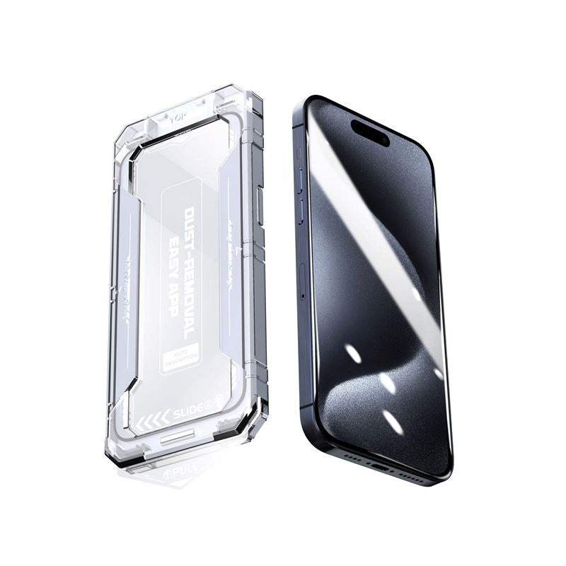 iPhone 15 Pro Max Mobile Origin Skærmbeskyttelsesglas m. Applikator - Gennemsigtig / Sort Kant