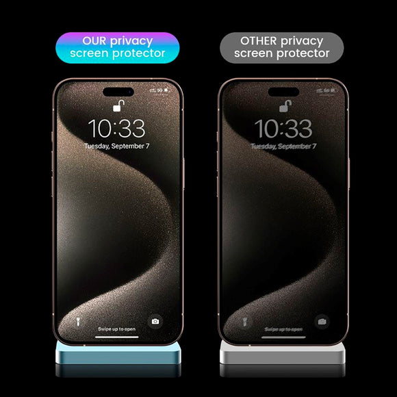 iPhone 15 Pro Mobile Origin Beskyttelsesglas m. Privacy Funktion - Case Friendly - 2 stk. - Sort Kant