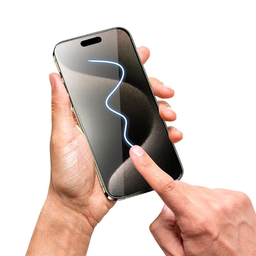 iPhone 15 Pro Mobile Origin Beskyttelsesglas m. Privacy Funktion - Case Friendly - 2 stk. - Sort Kant