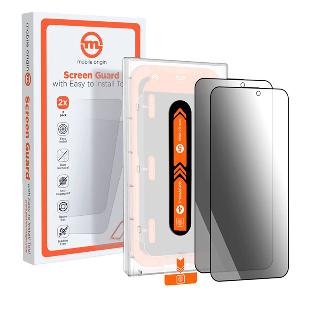iPhone 15 Pro Mobile Origin Beskyttelsesglas m. Privacy Funktion - Case Friendly - 2 stk. - Sort Kant