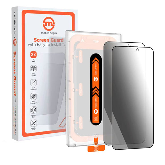 iPhone 15 Pro Mobile Origin Beskyttelsesglas m. Privacy Funktion - Case Friendly - 2 stk. - Sort Kant