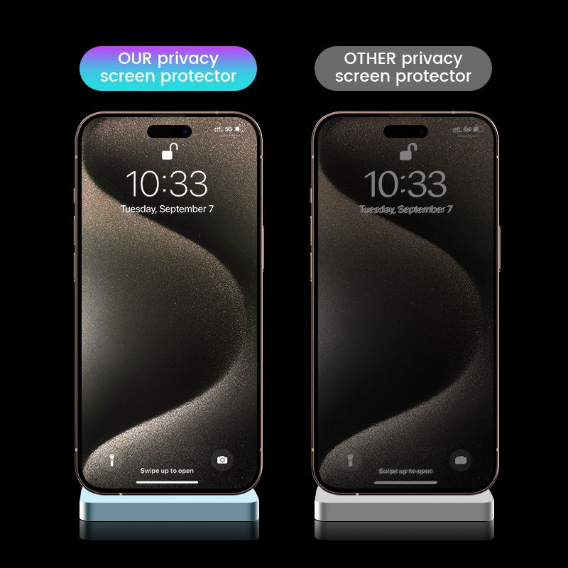 iPhone 15 Pro Max Mobile Origin Beskyttelsesglas m. Privacy Funktion - Case Friendly - 2 stk - Sort Kant