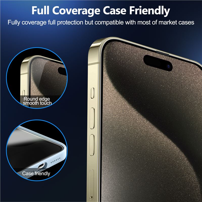 iPhone 15 Pro Max Mobile Origin Beskyttelsesglas m. Privacy Funktion - Case Friendly - 2 stk - Sort Kant