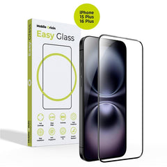 iPhone 15 Plus / 16 Plus Mobile Origin EasyGlass Skærmbeskyttelsesglas - Gennemsigtig / Sort Kant