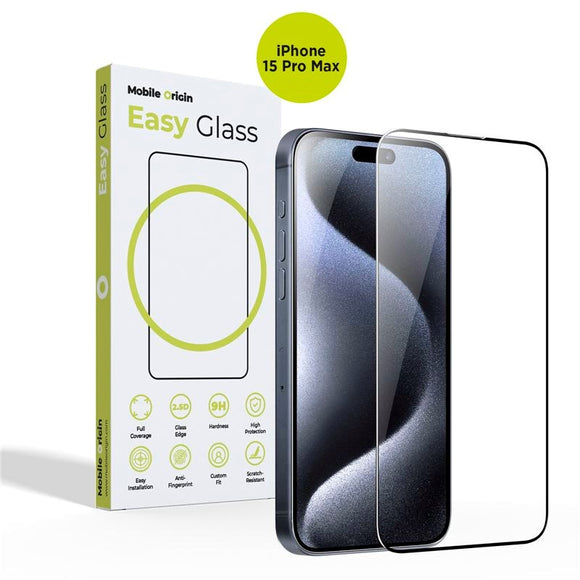 iPhone 15 Pro Max Mobile Origin EasyGlass Skærmbeskyttelsesglas - Gennemsigtig / Sort Kant