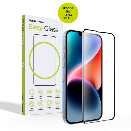 iPhone 17e / 16e / 14 / 13 / 13 Pro Mobile Origin EasyGlass Skærmbeskyttelsesglas - Gennemsigtig / Sort Kant