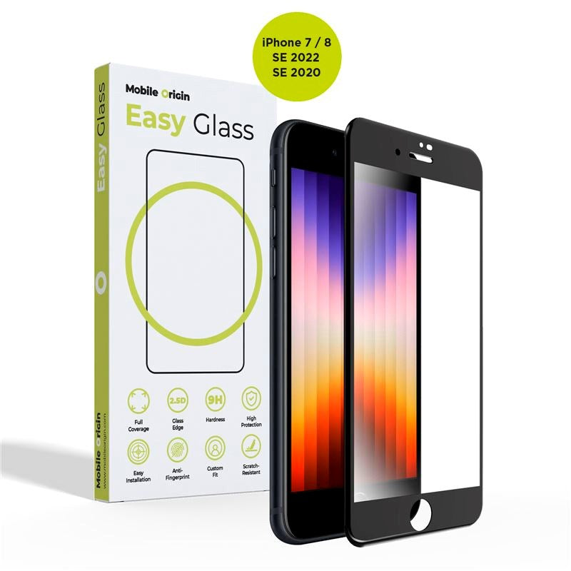 iPhone SE (2022 / 2020) / 8 / 7 Mobile Origin EasyGlass Skærmbeskyttelsesglas - Gennemsigtig / Sort Kant