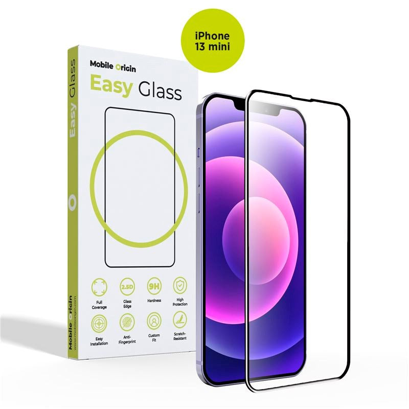 iPhone 13 Mini Mobile Origin EasyGlass Skærmbeskyttelsesglas - Gennemsigtig / Sort Kant