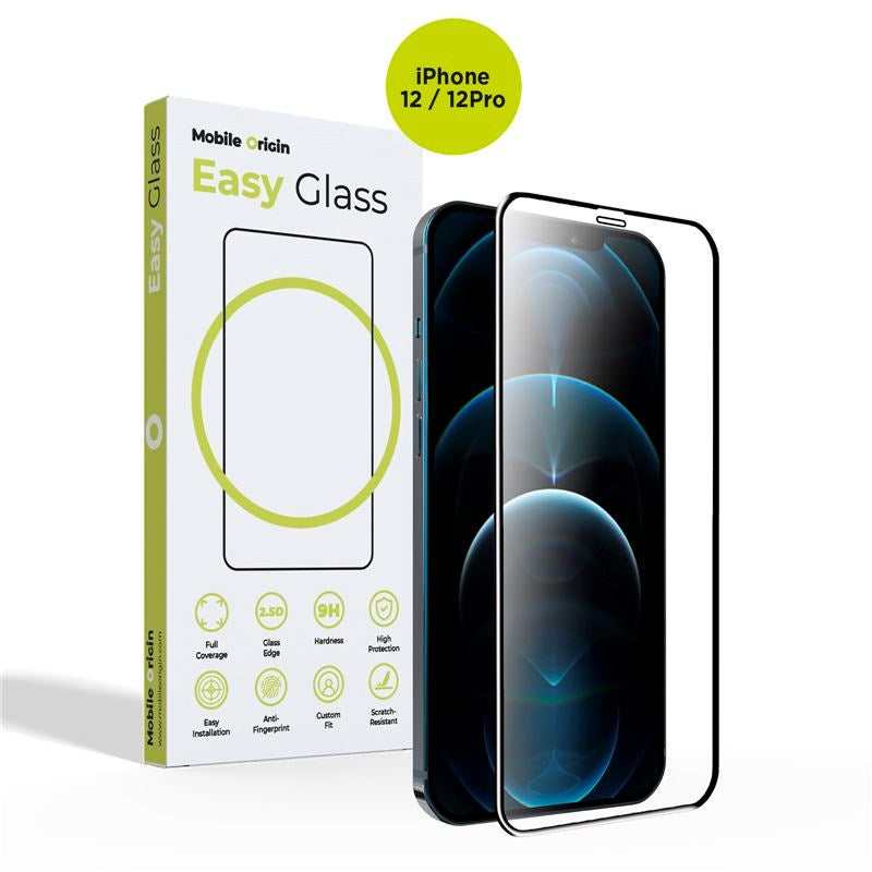 iPhone 12 / 12 Pro Mobile Origin EasyGlass Skærmbeskyttelsesglas - Gennemsigtig / Sort Kant