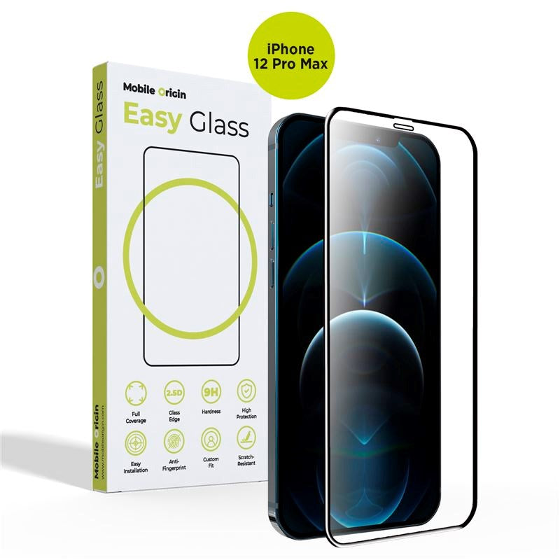 iPhone 12 Pro Max Mobile Origin EasyGlass Skærmbeskyttelsesglas - Gennemsigtig / Sort Kant