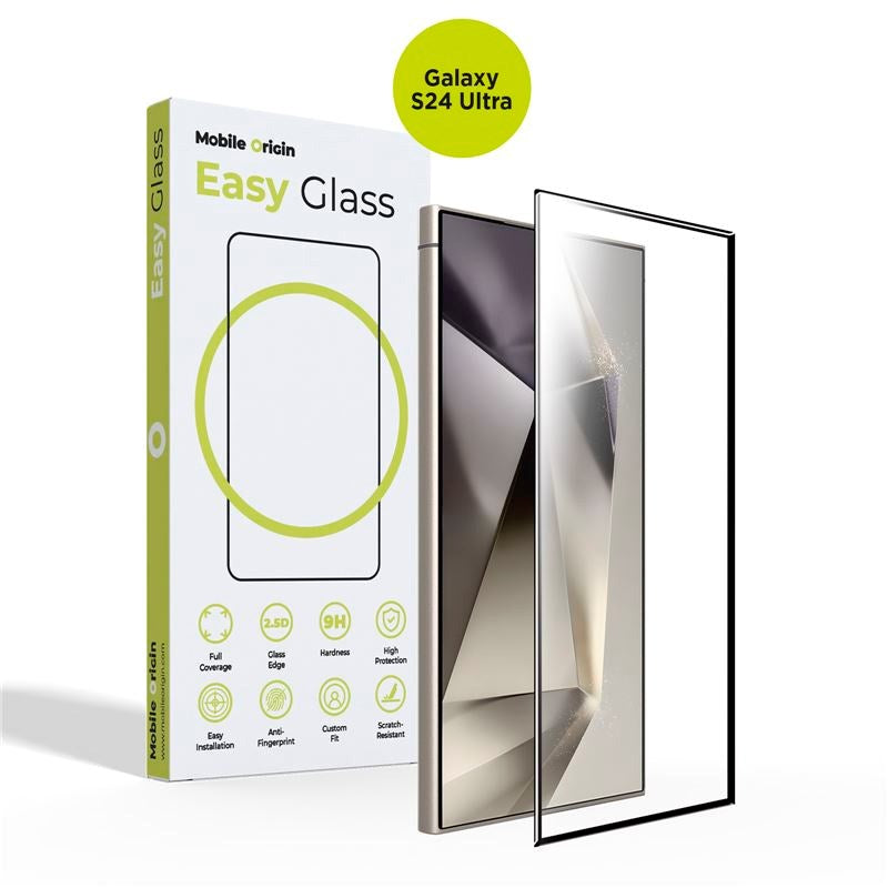 Samsung Galaxy S24 Ultra Mobile Origin EasyGlass Skærmbeskyttelsesglas - Gennemsigtig / Sort Kant